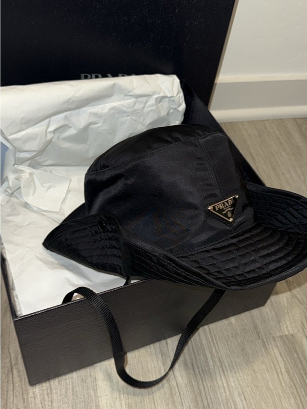Prada Black Re-Nylon Bucket Hat with Triangle Logo